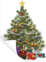 Muurstickers - Sticker Folie - Een illustratie van een dennenboom als kerstboom versierd - 30x40 cm - Plakfolie - Muurstickers Kinderkamer - Zelfklevend Behang - Zelfklevend behangpapier - Stickerfolie