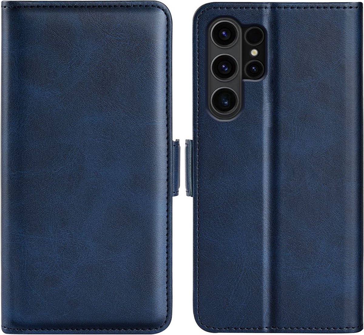 Samsung Galaxy S24 Ultra Hoesje - MobyDefend Luxe Wallet Book Case (Sluiting Zijkant) - Blauw - GSM Hoesje - Telefoonhoesje Geschikt Voor Samsung Galaxy S24 Ultra - MobyDefend
