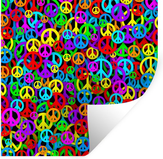 Foto: Muurstickers sticker folie flower power gekleurde vredestekens 100x100 cm plakfolie muurstickers kinderkamer zelfklevend behang xxl zelfklevend behangpapier stickerfolie