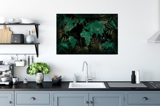 Stickers muraux - Film autocollant - Wereldkaart - Vert - Feuilles - 90x60 cm - Film adhésif - Stickers muraux Chambre d'enfant - Papier peint autocollant