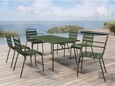 MYLIA Tuineethoek van metaal - Een tafel D160 cm met 2 opstapelbare fauteuils en 4 opstapelbare stoelen - Kaki - MIRMANDE L 160 cm x H 79 cm x D 80 cm