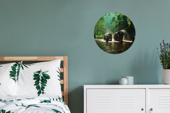 Wall Circle - Indoor Wall Circle - Éléphants avec leurs dresseurs dans une rivière - ⌀ 30 cm - Décoration murale - Peintures ronds