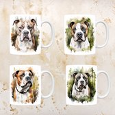 Amerikaanse bulldog mokken set van 4, servies voor hondenliefhebbers, hond, thee mok, beker, koffietas, koffie, cadeau, moeder, oma, pasen decoratie, kerst, verjaardag