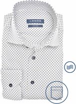 Ledub modern fit overhemd - popeline - wit met groen en donkerblauw dessin - Strijkvriendelijk - Boordmaat: 38