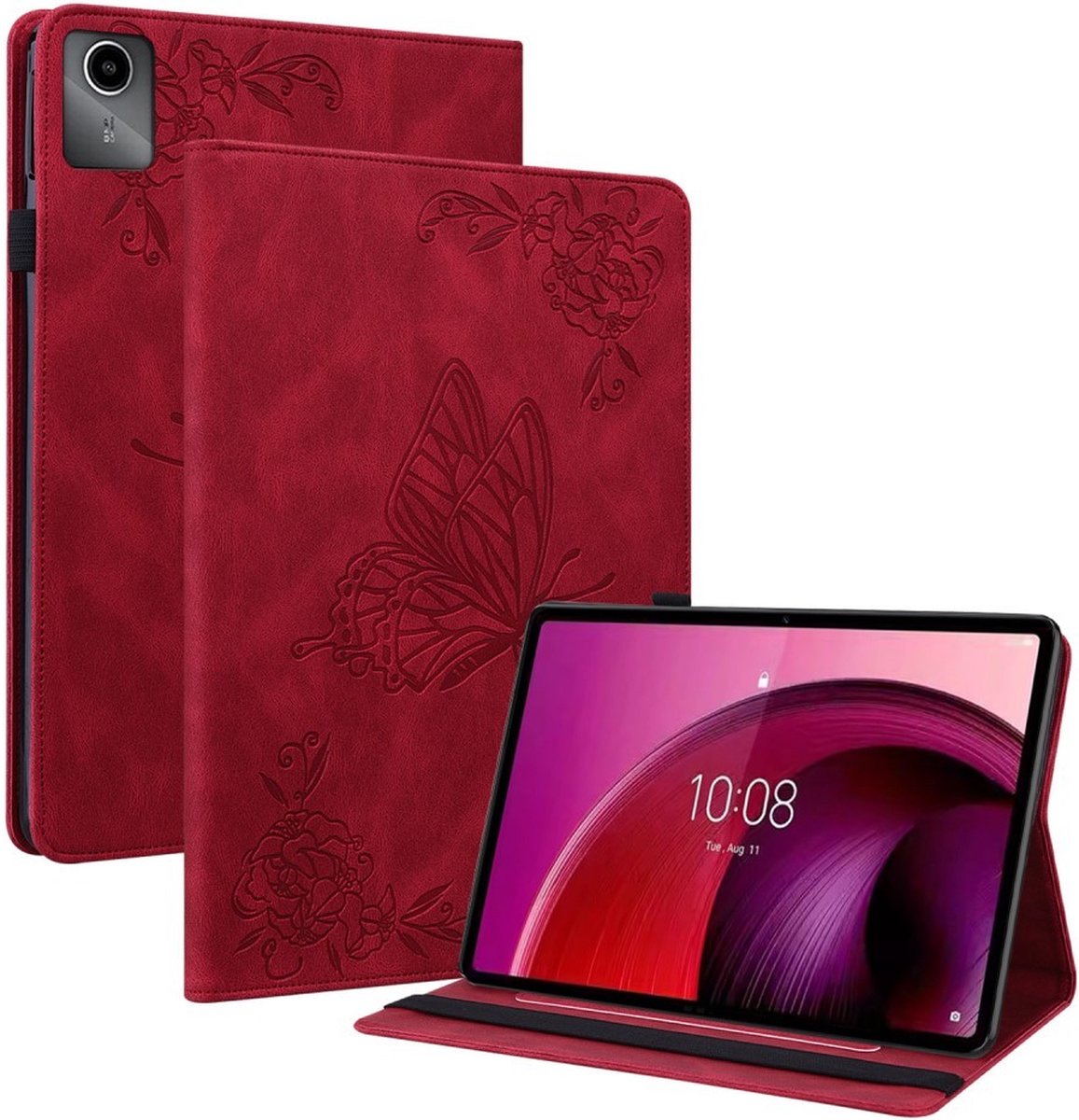 Bloemen & Vlinders Book Case - Geschikt voor Lenovo Tab M11 Hoesje - Rood