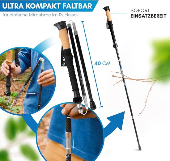 Foto: Opvouwbare wandelstokken ultralichte nordic walking stokken voor dames en heren hoogwaardige telescopische wandelstokken trekkingstokken van aluminium met rubberen bufferset