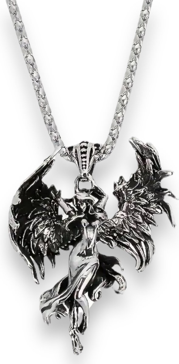 Elegante Gevleugelde Dame Van Zilver - Gevleugelde Dame Figuur Ketting