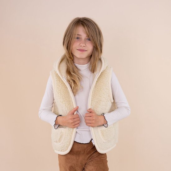 Kids Vest Wool Beige Hooded - Zipper