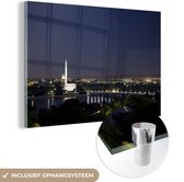 MuchoWow® Glasschilderij 180x120 cm - Schilderij acrylglas - Skyline Washington DC bij nacht - Foto op glas - Schilderijen