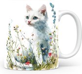 Mok met Witte Kat Beker voor koffie of tas voor thee, cadeau voor dierenliefhebbers, moeder, vader, collega, vriend, vriendin, kantoor