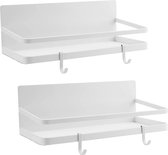 Set van 2 magnetische planken kruidenrek zonder boren kruidenhouder hangende plank keukenplank met 4 verwijderbare haken voor keukenkoelkast, 1 niveau, wit