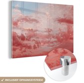MuchoWow® Glasschilderij 150x100 cm - Schilderij acrylglas - Roze wolken - Foto op glas - Schilderijen