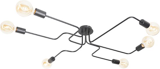 QAZQA facile - Design Plafondlamp - 6 lichts - L 96 cm - Zwart - Woonkamer | Slaapkamer | Keuken