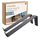 Marcellis - Support d'étagère industrielle - support d'étagère - 300mm - type 3 - noir mat - acier - métal - lot de 2 pièces - incl. Matériel de montage DOUBLE pour choix de couleur + embout de vis de marque A