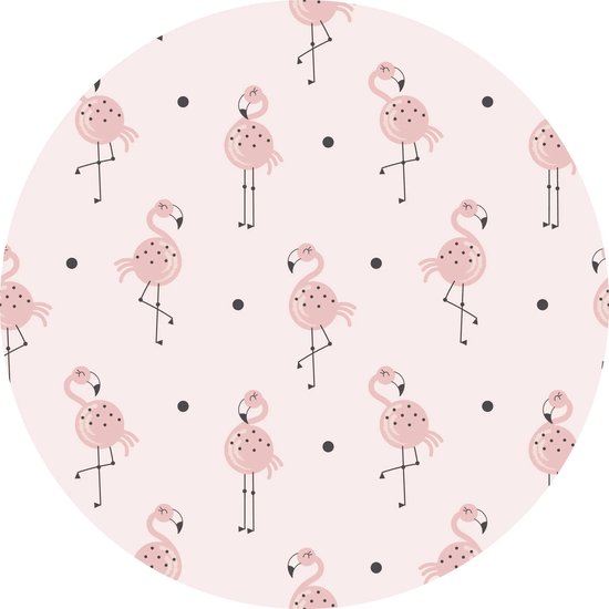 Vloerkleed vinyl rond | Flamingo junkie | 95 cm Rond | Onze materialen zijn PVC vrij en hygienisch