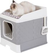 Kattenbak - Uitschuifbaar - Met Schep - Uitschuifbare Lade - Voor Kittens & Grote Katten - Ingang Voor & Boven - Gesloten Kattenbakken
