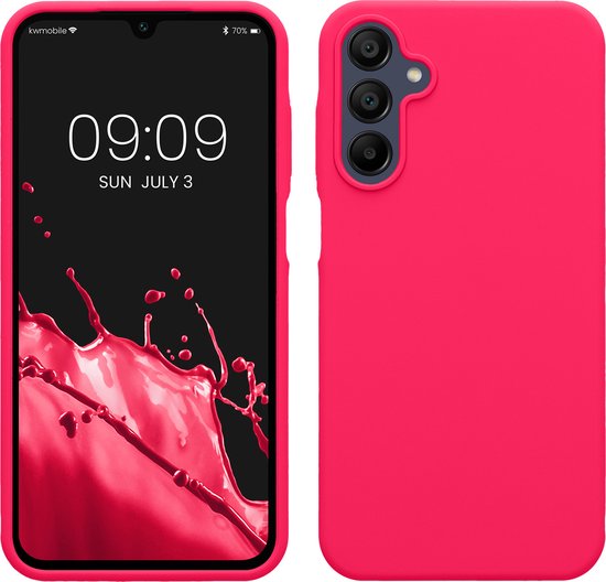 kwmobile coque de téléphone compatible avec Samsung Galaxy A15 5G - Coque avec revêtement en silicone - Coque pour smartphone en rose fluo