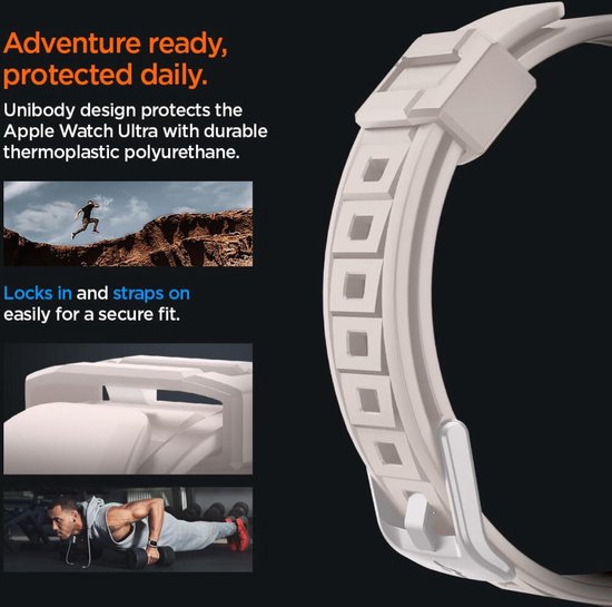 Spigen Rugged Armor Pro Hoesje en Bandje Geschikt voor Apple Watch Ultra (2) Beige - Spigen