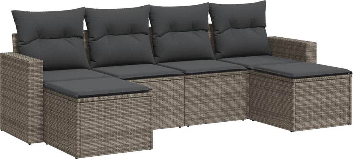 vidaXL 6-delige - Loungeset - met - kussens - poly - rattan - grijs