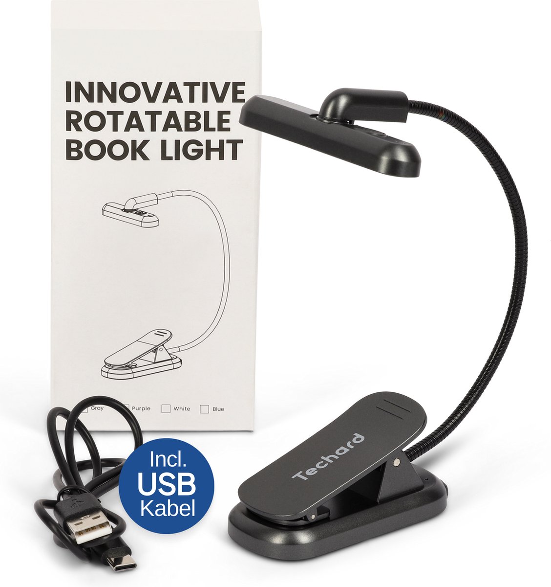 9 LED Leeslamp Boekenklem, USB C oplaadbare boeklamp, 3-Kleurentemperatuurmodi(Warm/Koel/Gemengd), Traploze Helderheid Klemlamp, 360° Flexibel, voor Nachtlezen in Bed, Computer(Zwarte