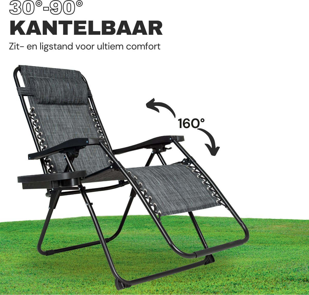 Vaive Luxe Tuinstoelen Duoset - Verstelbare Tuinstoel en Ligstoel - 30°-90° Verstelbaar - Tuin - Metaal - Zwart thumbnail 5