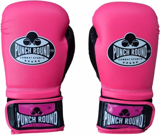 Gants de boxe femme Punch Round Combat Sports Rose Noir 10 oz