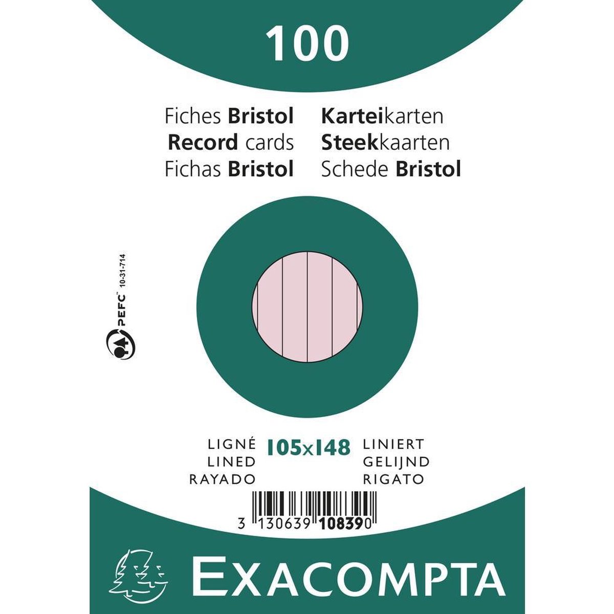 Exacompta systeemkaart gelinieerd - A6 - rood - 100 stuks. - Exacompta