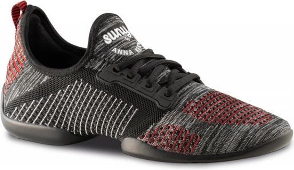 Anna Kern Suny Danssneakers 4015 Pureflex - Heren Sport Sneakers - Salsa, Stijldansen - Zwart/Rood - Maat 40