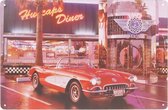 Metalen plaatje - Rode auto Diner