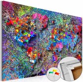Afbeelding op kurk - Kleurrijke Wereldkaart, Multikleur , 3luik