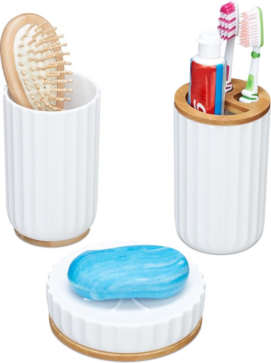 Op maat binden Keel relaxdays badkameraccessoires set - tandenborstelbeker -  tandenborstelhouder - zeepbakje | bol.com