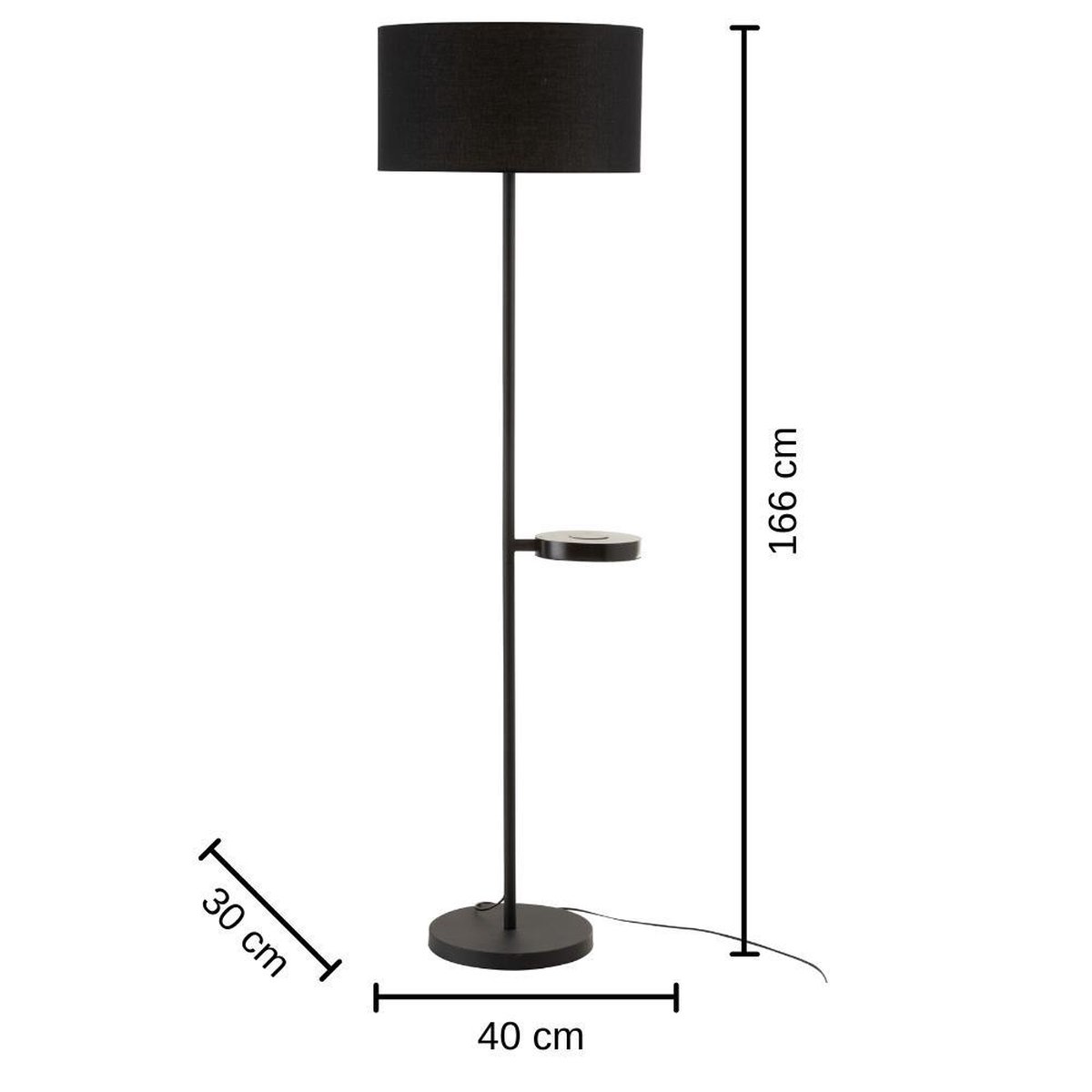 Verbetering Drijvende kracht Rechtdoor Dulaire Staande Lamp Modern Zwart Metaal - Draadloos + USB oplader | bol.com
