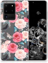 Back Cover Geschikt voor Samsung S20 Ultra TPU Siliconen Hoesje Butterfly Roses