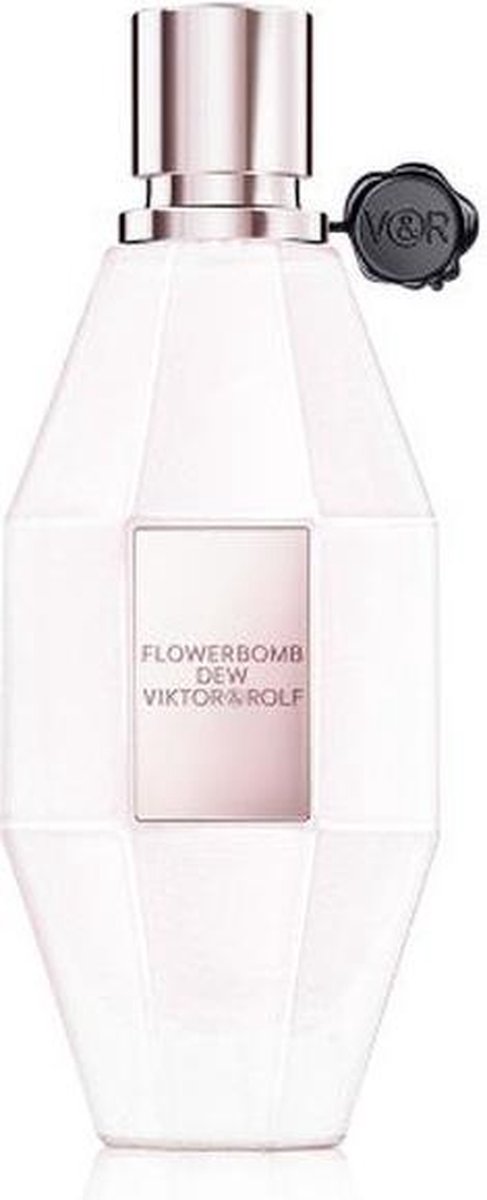 Flowerbomb Dew van Viktor &amp; Rolf in een transparante fles met zilverkleurige dop.