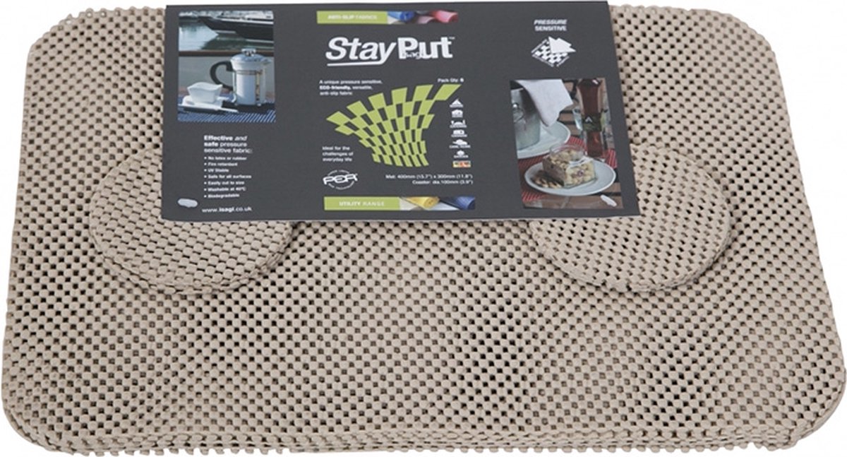 Isagi StayPut 6 stuks beige anti-slip Placemats en Onderzetters