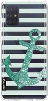 Casetastic Samsung Galaxy A71 (2020) Hoesje - Softcover Hoesje met Design - Glitter Anchor Mint Print