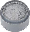 Zilverkleurige, glitterende water make-up in ronde grijze pot.