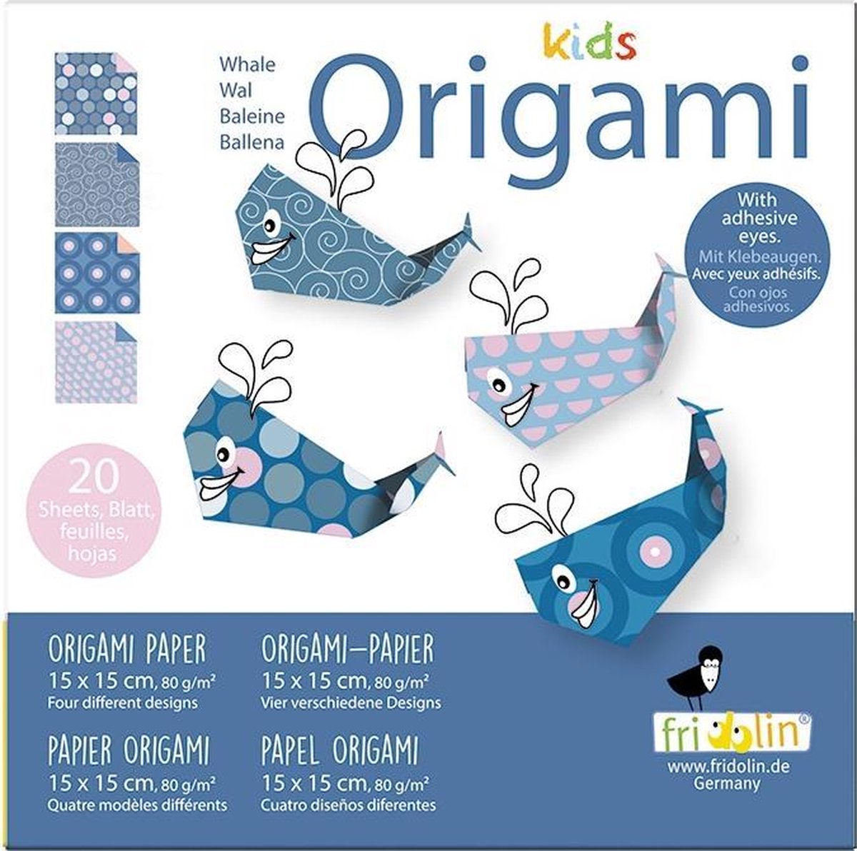 Fridolin Origami Walvis Vouwen 15 X 15 Cm 20 Stuks Multicolor