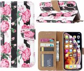 Ntech iPhone X / XS Vintage Roses & Stripes Boek hoesje met Pasjesruimte