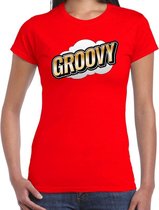 Groovy fun tekst t-shirt voor dames rood in 3D effect M