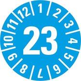 Keuringssticker met jaartal 23 per boekje, blauw 35 mm - 60 per boekje