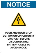 Sticker 'Notice: Push and hold stop' 210 x 148 mm (A5)
