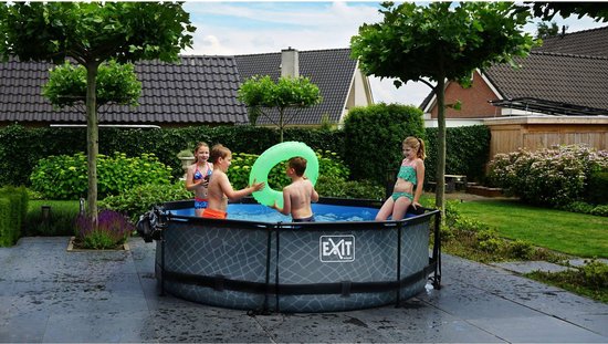 EXIT Stone Frame Zwembad ø300 - Opzetzwembad - met Filterpomp & Overkapping - Rond - Grijs