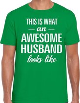 Awesome Husband / echtgenoot cadeau t-shirt groen heren S