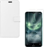 hoesje Geschikt voor: Nokia 6.2 Portemonnee Wit met 2 stuks Glas Screen protector