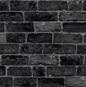 Behang Zwart - Grijs - Bakstenen Muur - Kids@Home - 0,52 x 10,05 m