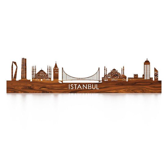 Skyline Istanbul Palissander hout - 80 cm - Woondecoratie - Wanddecoratie - Meer steden beschikbaar - Woonkamer idee - City Art - Steden kunst - Cadeau voor hem - Cadeau voor haar - Jubileum - Trouwerij - WoodWideCities