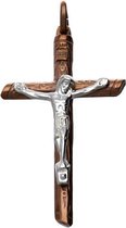 Croix argentée corps bronze pendentif chaîne XL argent