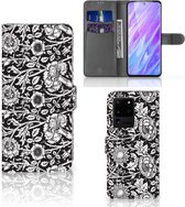 Flip Case Geschikt voor Samsung Galaxy S20 Ultra Hoesje Black Flowers