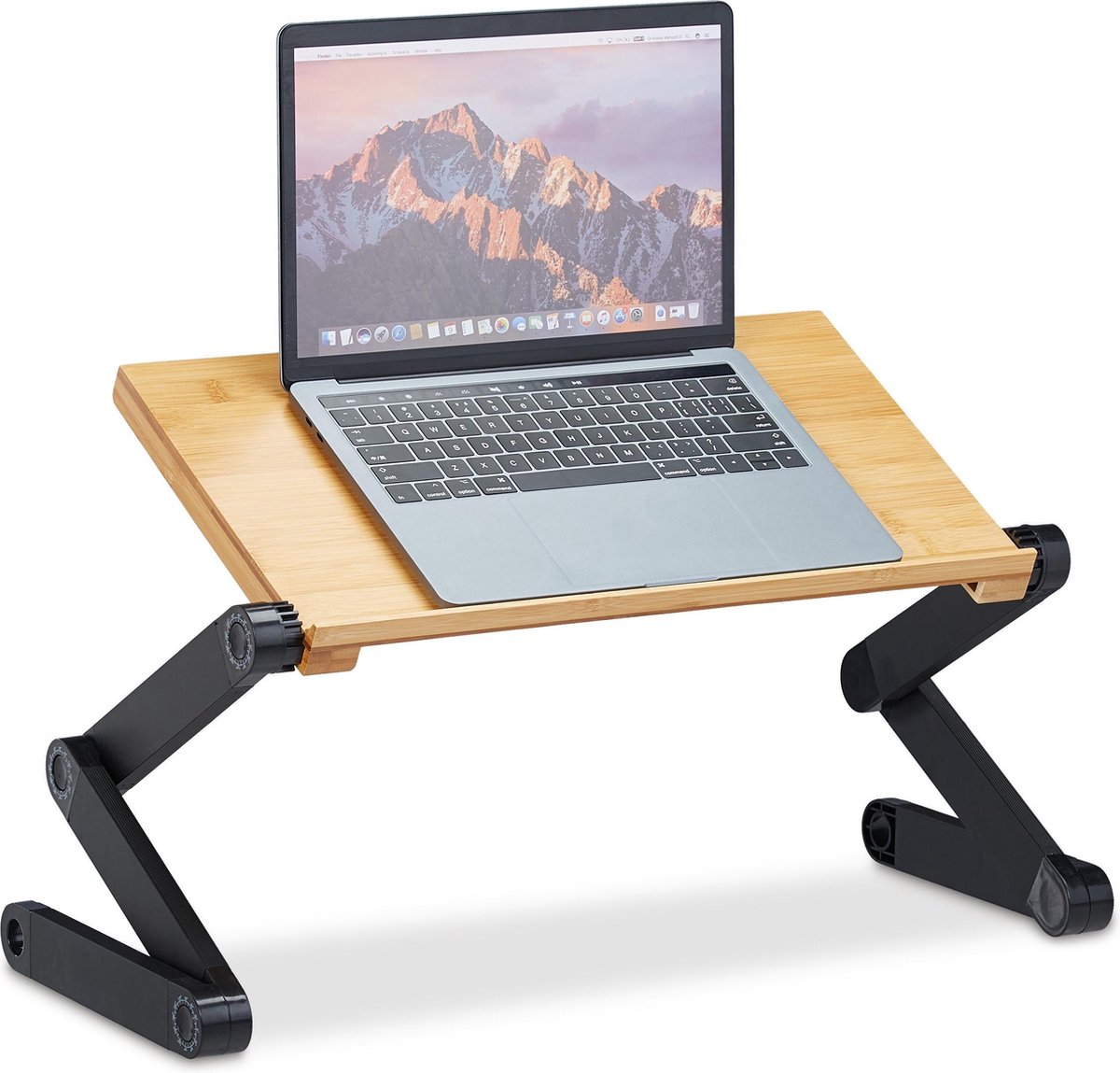 Relaxdays laptopstandaard verstelbaar - bamboe laptoptafel - laptophouder - DJ tafel